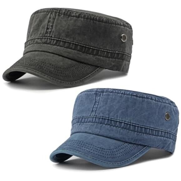 2 Pack Cadet Army Caps Cotton Military Style Adjustable Veteran Hats